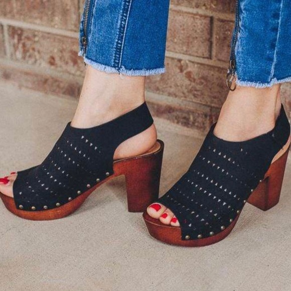 melirose_closet Shoes - Liz Peep Toe Heels Black & Brown